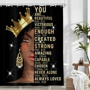 Black Girl Shower Curtain for Bathroom, African American Afro Black Woman Motivational Inspirational Queen Quotes Bathroom Accessory Set, Polyester Fabric Waterproof Bath Curtain 12 Hooks, 72x72 Inch