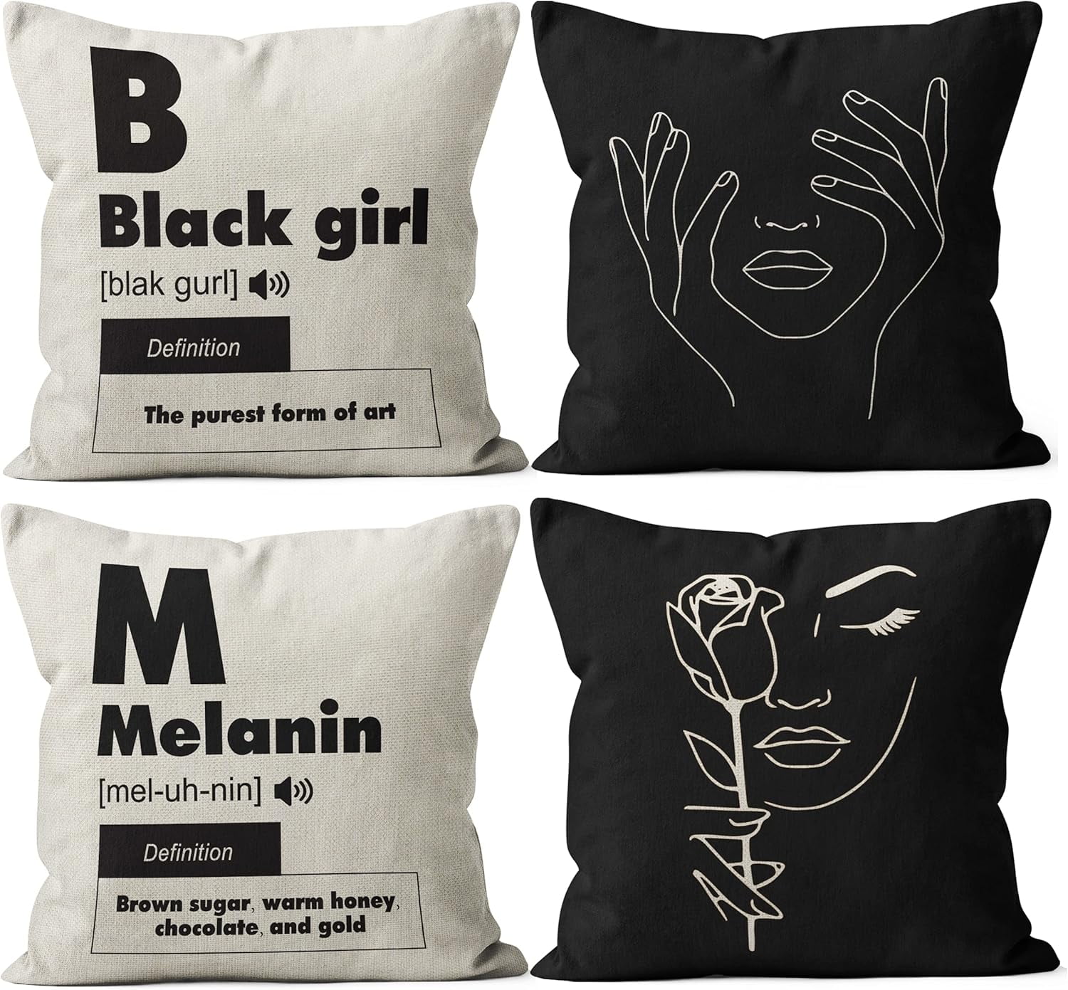 Black Girl Throw Pillow Covers, Daughter Gifts, Daughter Birthday Gift, Black Art Decor, African Women Girl American Pillow Cases for Sofa Bed Couch,18 x 18 Inch Set of 4, Daughter Room Decor