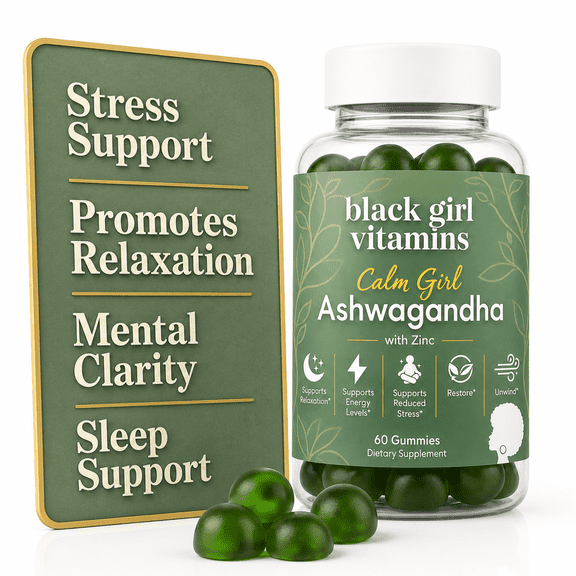 Black Girl Vitamins Calm Girl Ashwagandha Gummies Stress Support, Promotes Relaxation & Mental Clarity, Supports Sleep & Immune Health Supplement