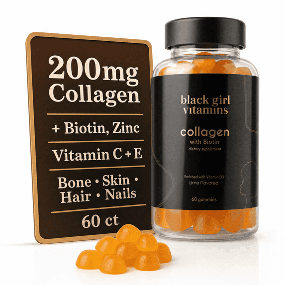 Black Girl Vitamins - Collagen GUMMIES for Healthier Skin, Stronger Hair, and Fuller Nails, with Vitamin C, Vitamin E, and Biotin, Gluten-Free, (Lime), 60ct