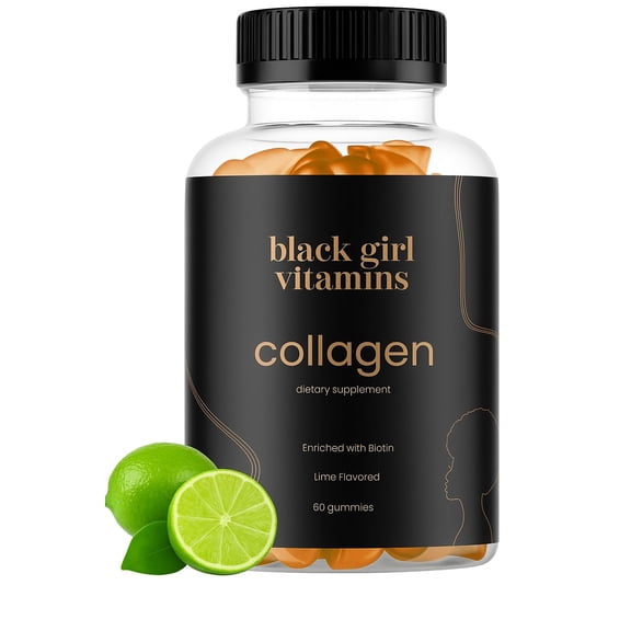 Black Girl Vitamins - Collagen Gummies for Hair, Skin, and Nail Support, with Vitamin C, Vitamin E, and Biotin, Gluten-Free, (Lime), 60ct