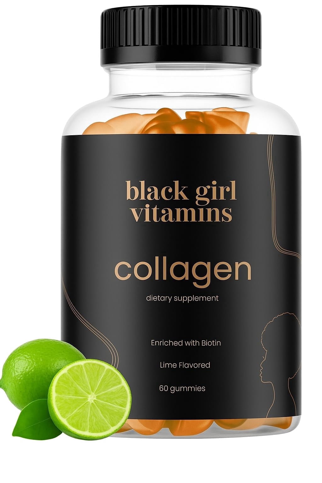 Black Girl Vitamins - Collagen GUMMIES for Healthier Skin, Stronger Hair, and Fuller Nails, with Vitamin C, Vitamin E, and Biotin, Gluten-Free, (Lime), 60ct