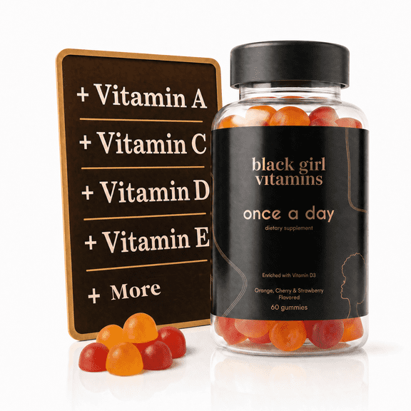 Black Girl Vitamins Once a Day - Womens Multivitamin Gummy - Vitamin A, B, C, E and Zinc. Multivitamin for Women, Immune Support. Vegan, Gluten-Free. Made in The USA (30 Day Supply, Strawberry)