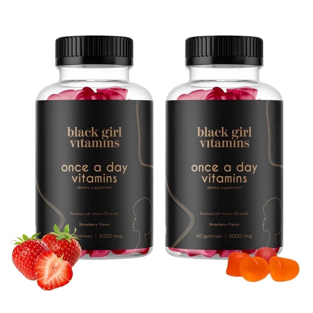 Black Girl Vitamins Once a Day Multivitamin Gummies for Women | Daily Immune & Energy Support | Vitamin A, B, C, D, E, Zinc | Vegan, Gluten-Free | 60 Count (Strawberry) 2-Pack