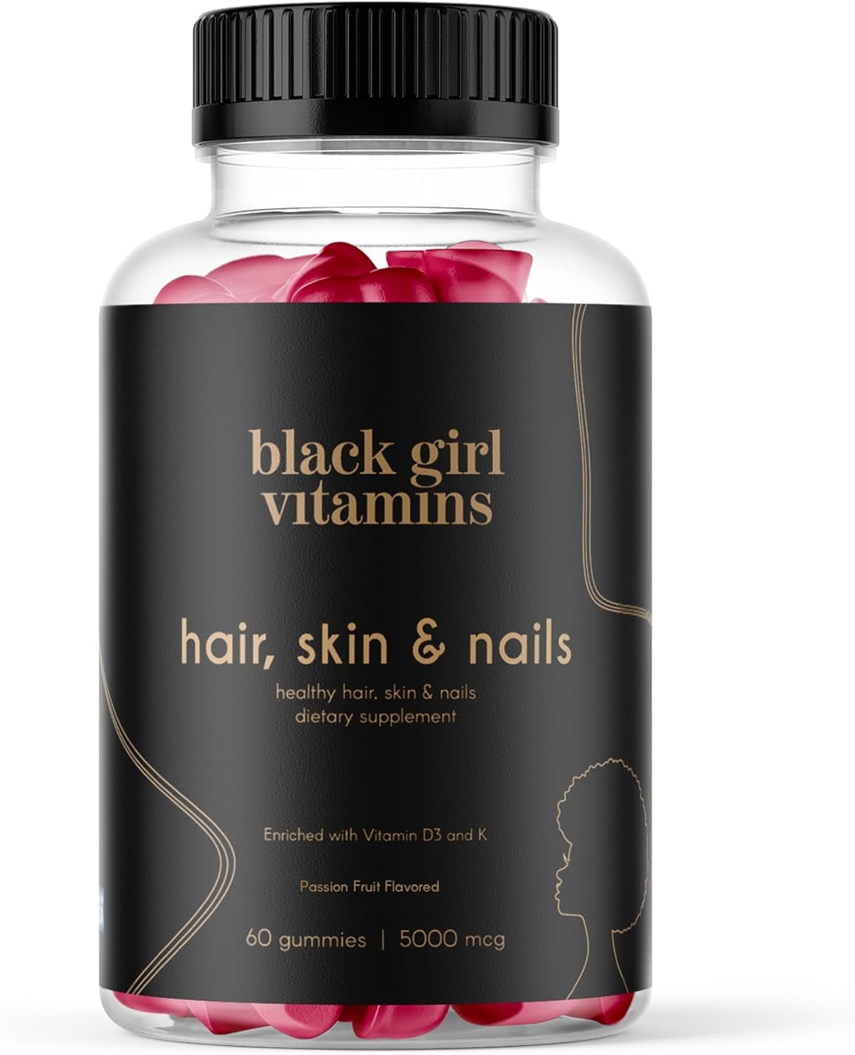 Black Girl Vitamins Hair, Skin & Nails Gummies - Biotin, Zinc, Vitamin A & E - 60 Count