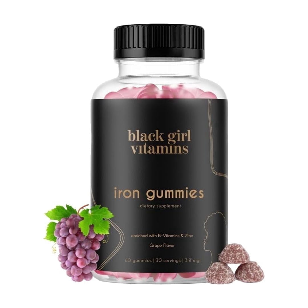 Black Girl Vitamins - Iron Gummies (20 mg), Supports Iron Deficiency & Anemia, Gluten-Free, Gelatin Free, Made in The USA (Grape, 60 Count) 30 Day Supply