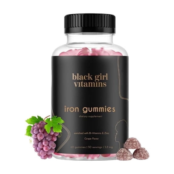 Black Girl Vitamins - Iron Gummies (20 mg), Supports Iron Deficiency & Anemia, Gluten-Free, Gelatin Free, Made in The USA (Grape, 60 Count) 30 Day Supply