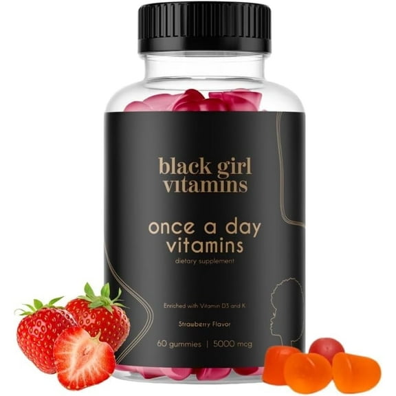 Black Girl Vitamins Once A Day Womens Multivitamin Gummies Immune & Energy Support, Strawberry, 60ct