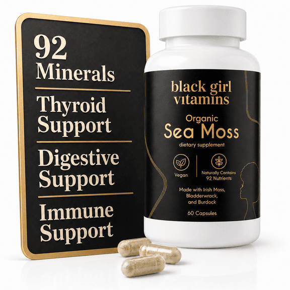 Black Girl Vitamins Organic Sea Moss Capsules – 92 Minerals Superfood Supplement | Vegan Sea Moss Pills for Thyroid, Digestive & Immune Support | Black-Owned, Non-GMO
