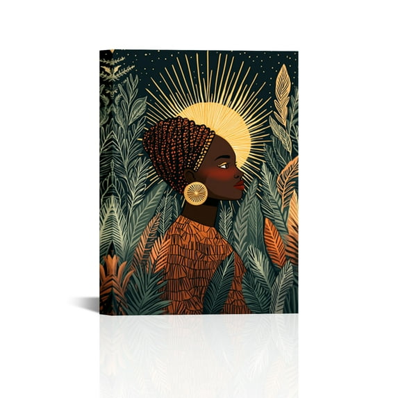 Black Girl Wall Art Black Woman Floral Decor Posters Abstract African American Canvas Prints Modern Fashion Female Botanical Pictures Painting for Bedroom Living Room 18x24Inch(Framed)