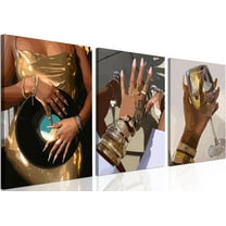 Black Girl Wall Art Set of 3, Gold African American Woman Wall Decor Painting Black People Canvas Poster Prints Pictures Aesthetics for Living Room Bedroom Dorm 16x24 inch