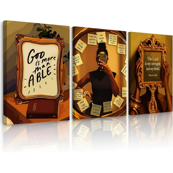 Black Girl WallBible Verse Canvas Wall Decor Black Woman Christian Poster African American Women Prints Religious Pictures Fashion Scripture Painting for Living Roomch