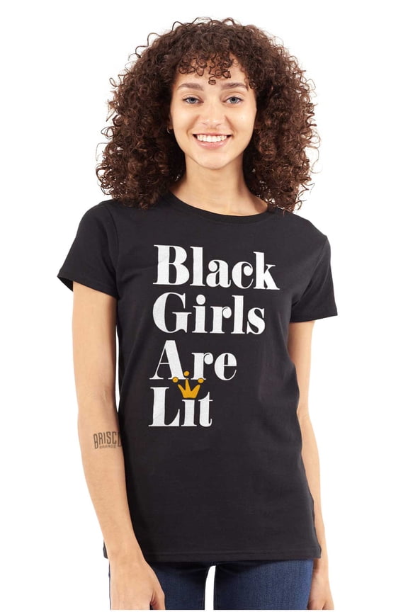 Black Girls Are Lit Queen Crown Womens Slim Fit Graphic Tee Brisco Brands X