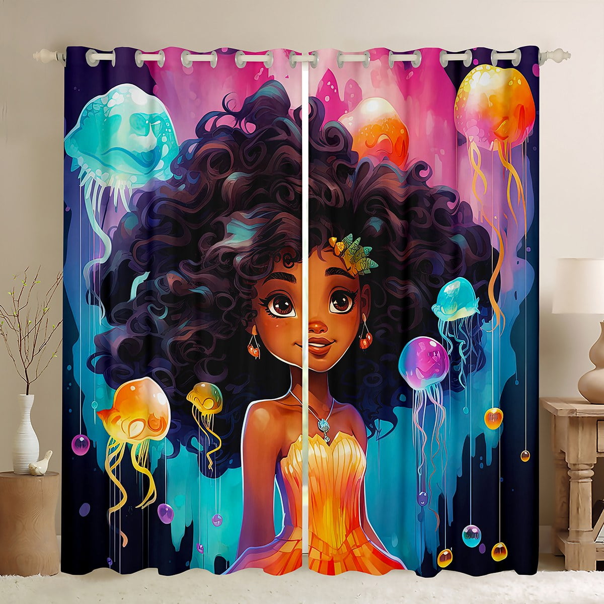 Afro Center Grommet Curtains ( Multiple Sizes, 2 Curtains Per Order) main image 1