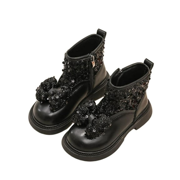 Black Girls Boots With Decorative Bow And Attractive Design For School And Stage, Supportive Footbed For Comfort, Flexible Sole For Activity