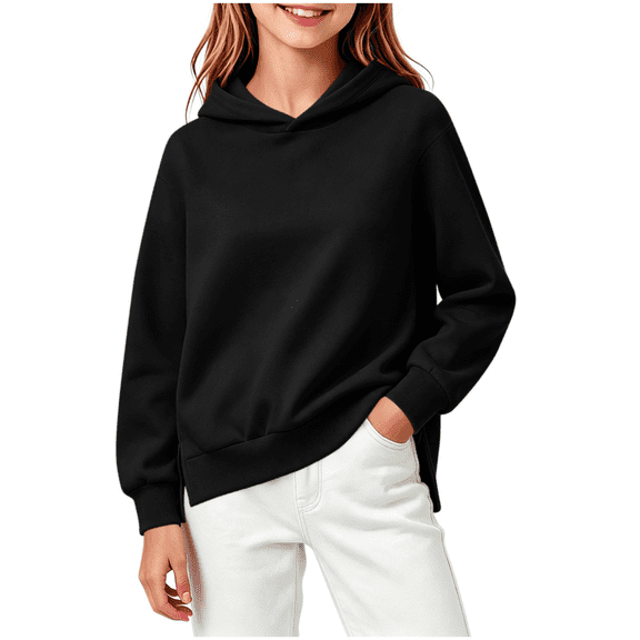 Black Girls Bright Solid Hoodie 3t, Long Sleeve Pullover Tops with Pocket, Soft Cozy Shirt for School Daily Fall Winter Hoodies
