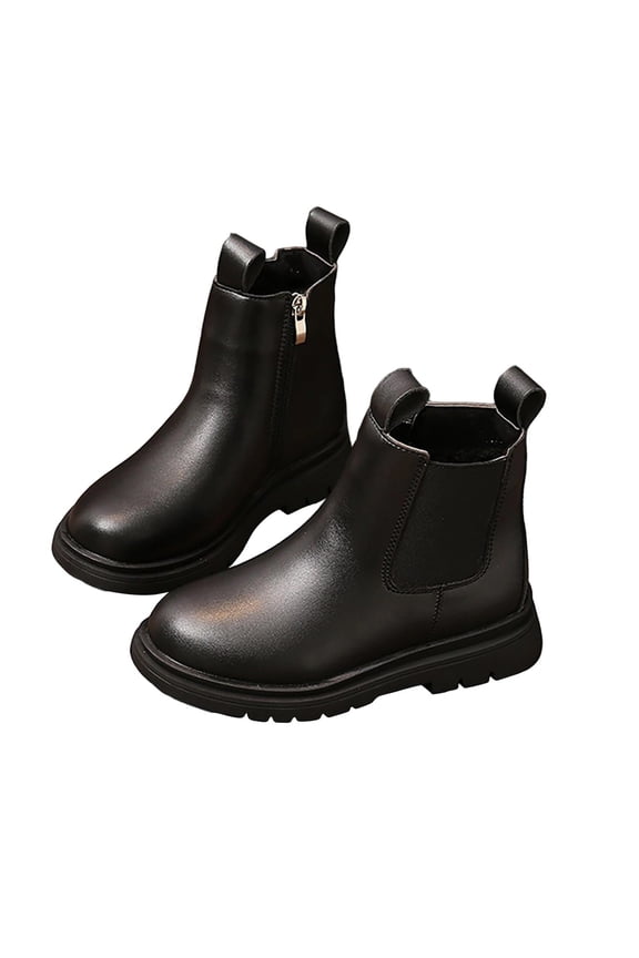 Black Girls Comfortable Boots With Artificial Leather Build, Warmth For Cold Weather, Winter Design, With Soft Lining And Sturdy Sole