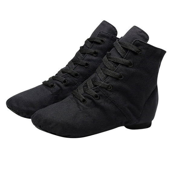 Black Girls Dance Footwear With Canvas Upper And Secure Lace-Up For Jazz And Ballet