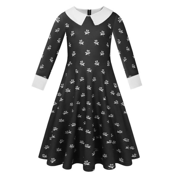 Black Girls Dress Halloween Long Sleeve Cosplay Party Dress