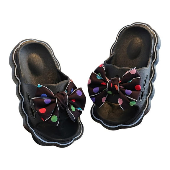 Black Girls' Fashion Polka Dot Themed Slippers With Soft Sole, Ensuring Bathroom And Outdoor Wear Comfort