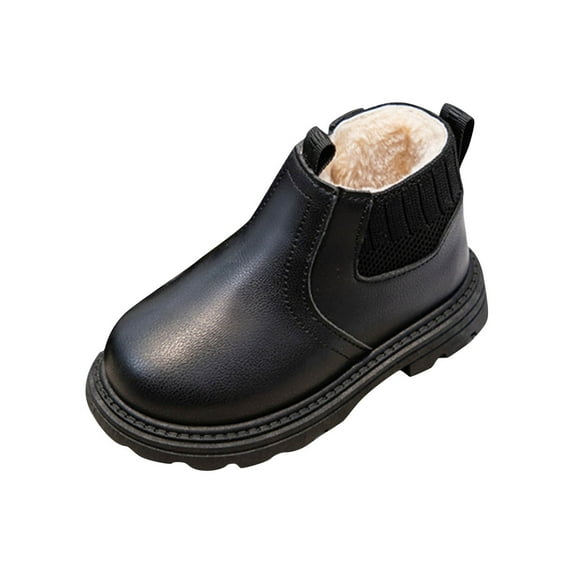Black Girls Holiday Boots With Thick Fleece Interior, British Inspired Artificial Leather Upper, Durable Sole For Active Lifestyles
