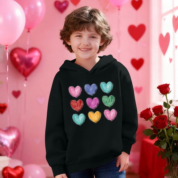 Black Girls Hoodie with Colorful Hearts Print, Oversized Graphic Pullover Lightweight Casual Sweatshirt for Kids Youth 4-14 Years,Size 5 T