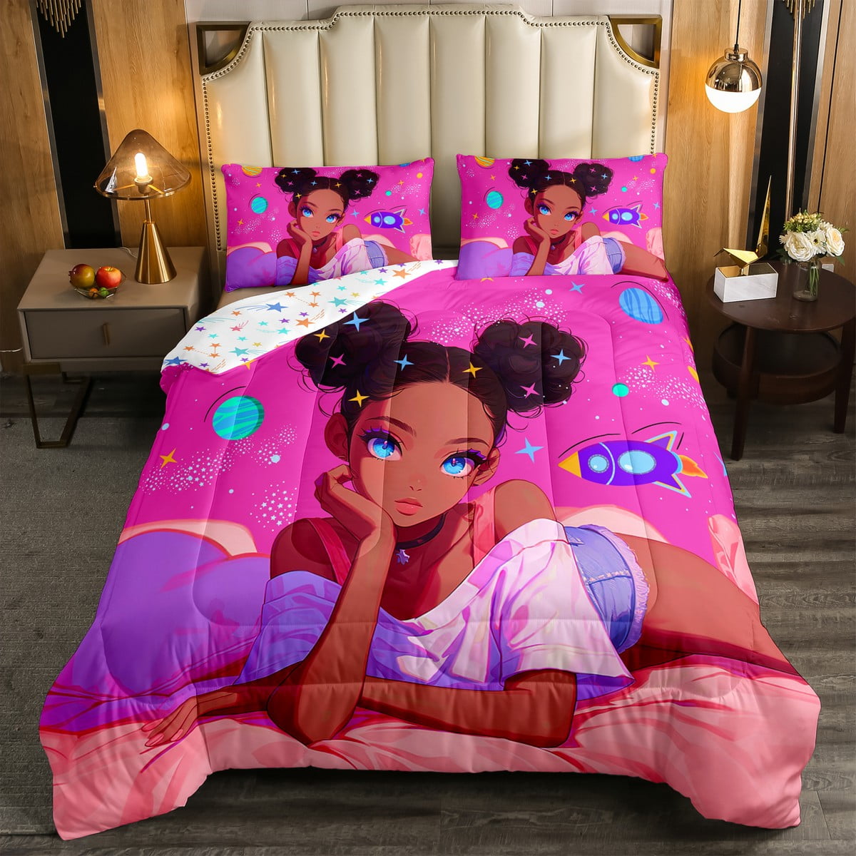 Black Girls Magic Comforter Set Full Size American Black Girls Bedding,Cute Afro Black Princess ...