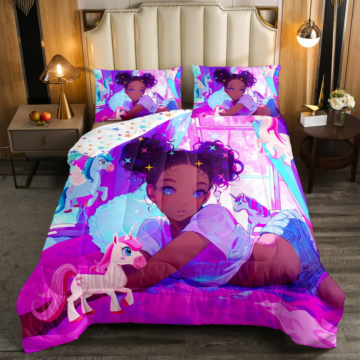 Black Girls Magic Comforter Set for Girls Kids Kawaii Princess Bedroom ...