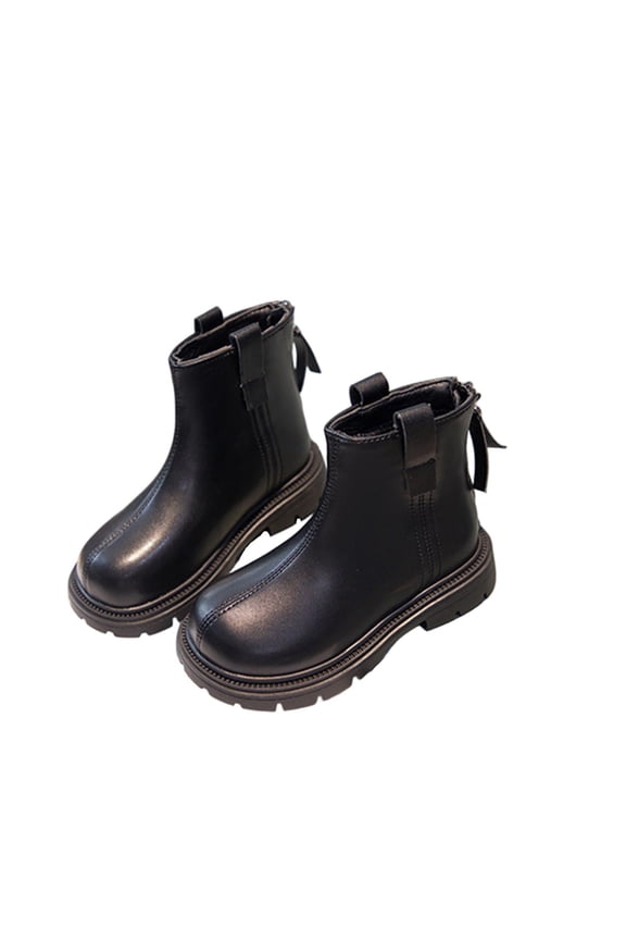 Black Girls Plain Design Boots British Inspired For Fall And Winter With Synthetic Leather For Little Kids Age 3.5 To 4 Years 6.3 Inch Insole