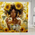 thumbnail image 1 of Black Shower Curtain Afro Princess Themed Bath Curtain Afro-American Bathroom Decor Rustic Farm Sunflowers Butterfly Waterproof Curtain,72" W x 84" L, 1 of 5