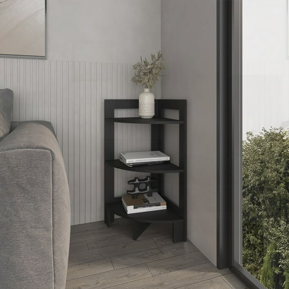 Black Gisela Corner Shelf Featuring Three 15.2" x 15.2" Shelves