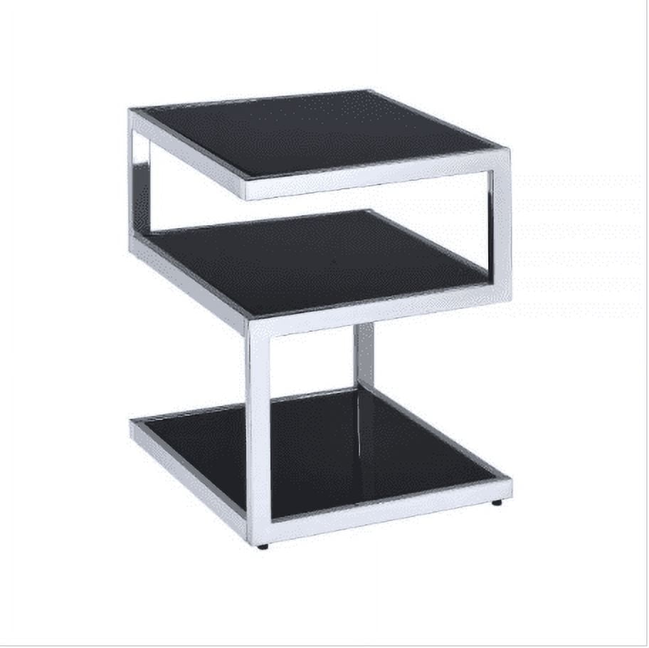 Alysa 16'' Black Glass & Stainless Steel 3-Tier End Table