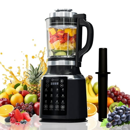Black Glass Blender for Kitchen with Tamper, 59oz Countertop Food Processor, 1500W High Speed Adjustable P1-P9, Professional Smoothie Maker with Heating, Keep Warm, Auto Clean, 14 Functions