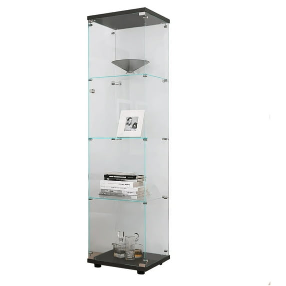 4 - Shelf Black Glass Cabinet with One Door - Ideal for Displaying Plants Indoors