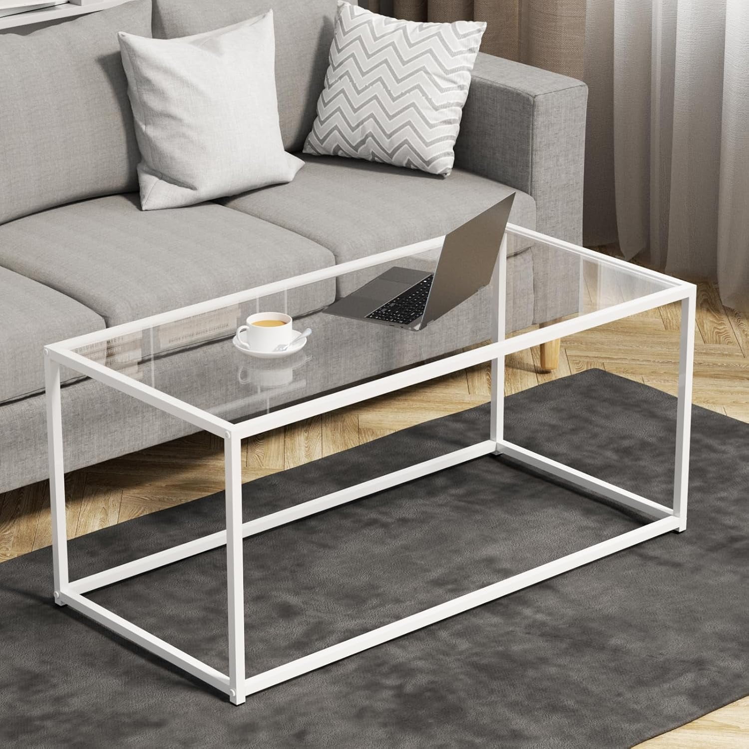 Black Glass Coffee Table for Living Room,Square Coffee Tables for Small