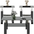 thumbnail image 1 of Black Glass Coffee Table Set of 3 Piece, Living Room Table Set of 3, Black Coffee Table and End Coffee Table Sets, Metal Frame (All Black A, Set of 3), 1 of 10