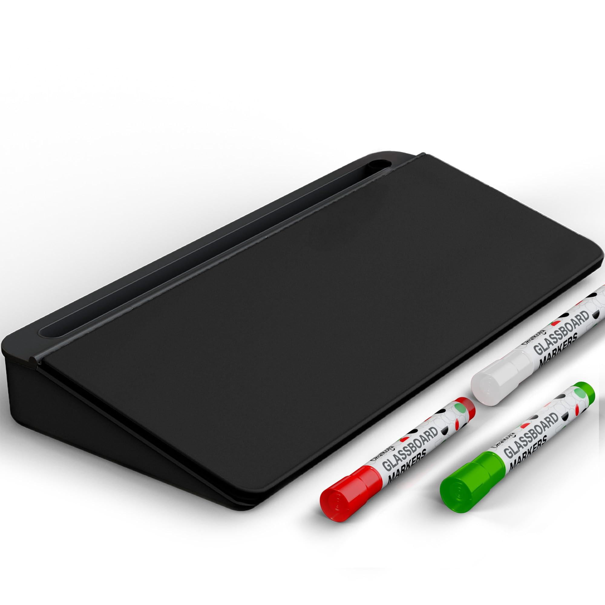 Black Glass Desktop Whiteboard With Storage - Dry Erase Board  Work Desk Organizers Computer Stand Home Office Accessories Workspace Buddy + 3 Markers