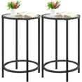 thumbnail image 1 of Black Glass End Table Set of 2, Round Side Table Modern Style Tall End Table Accent Table with Glass Top & Metal Frame, 2pcs Glass Side Table for Living Room, Balcony, Bedroom, 1 of 9