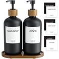 thumbnail image 1 of Black Glass Hand Soap and Lotion Dispenser Set with Tray, Liquid Hand Soap Dispenser and Pump, Bathroom Soap Dispenser Set, Bamboo Bathroom Accessories & Modern Bathroom Deco, 1 of 3