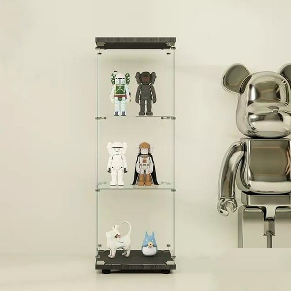 One Door 3-Shelf Black Glass Cabinet / Ideal for Displaying Awards