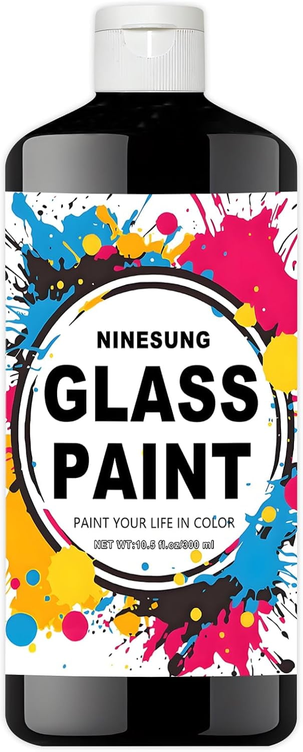 Black Glass Paint, 34 oz (1 Liter) Jumbo Bulk - Acrylic Paint for Stained Glass, Windows, Wine Glasses, Ceramics & Bottles - For Artists & Beginners (Black, 34 Fl Oz)