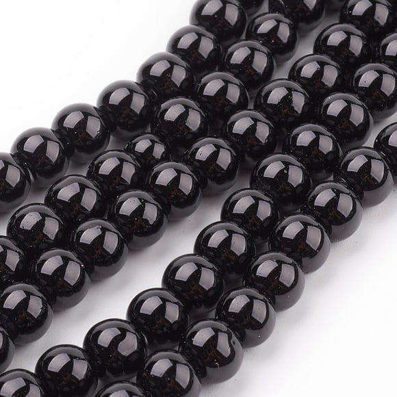 Black Glass Pearl Round Loose Beads For Jewelry Necklace Craft Making 8mm Hole: 1mm about 105pcs/strand