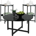 3-Piece Black Glass Round Coffee Table Set, Living Room Tables with ...