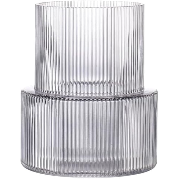 Black Glass Vase, Ribbed Glass Vase for Tulips, Flower Vases for Bouquet, Black Modern Vases for Living Room, Dining Table, Entryway, Mantle, Shelf, Wedding, Office, 7.5 Inches