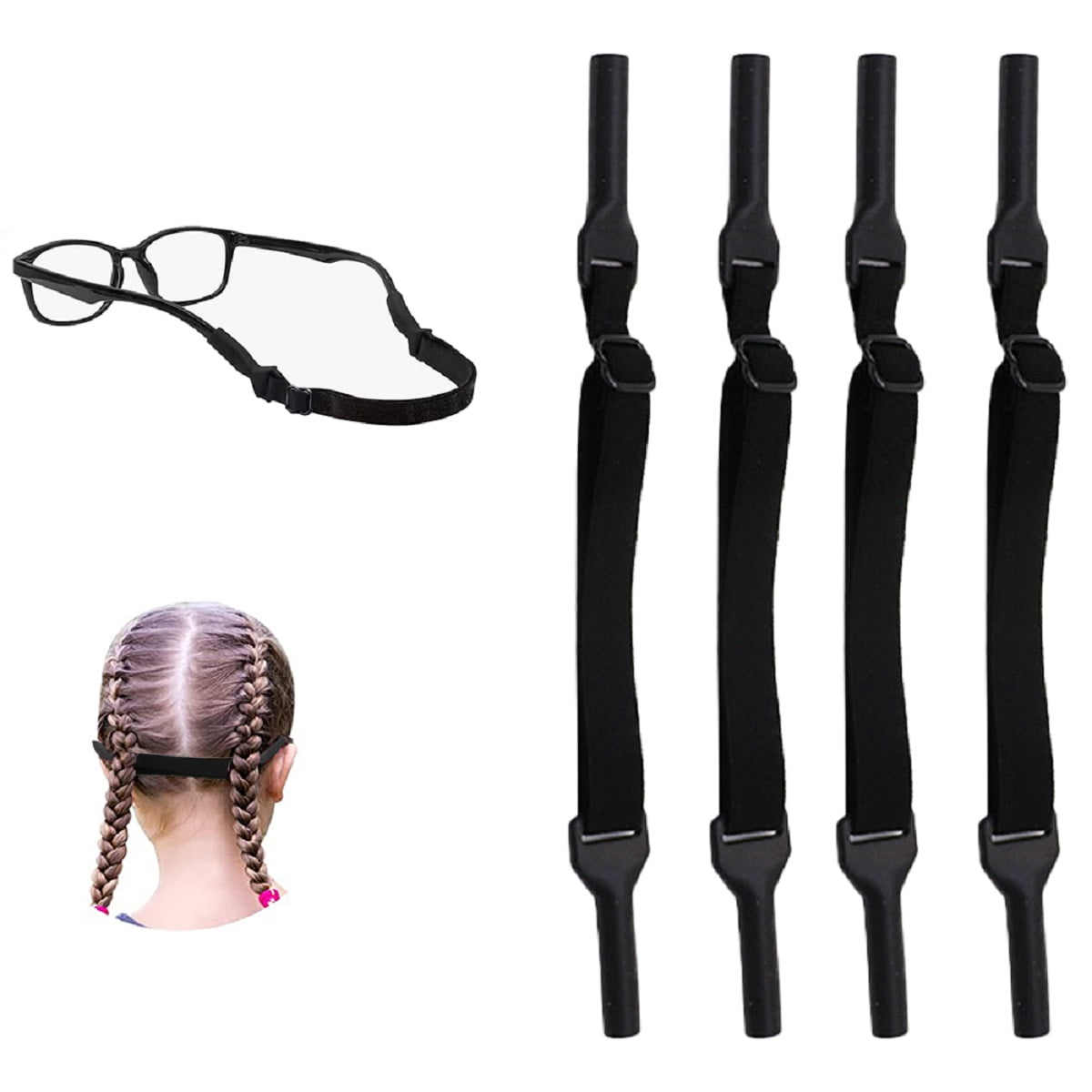 4pcs Eyeglass Strap Holders, EEEkit PU Leather Glasses Straps, 27''  Non-Slip Eyewear Retainers, Eyewear Necklace Cords