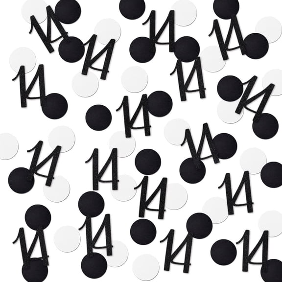 Black Glitter 14 Confetti, 14th Birthday Number Confetti, 120Pcs Anniversary Party Table Decoration Supplies