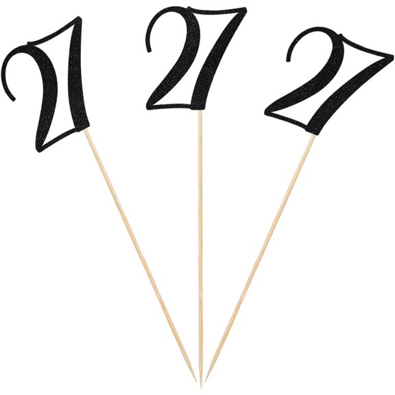 Black Glitter 27th Birthday Centerpiece Sticks, 12-Pack Number 27 Table Topper Anniversary Party Decorations