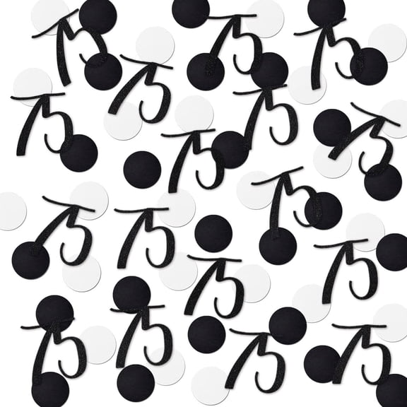 Black Glitter 75 Confetti, 75th Birthday Number Confetti, 120Pcs Anniversary Party Table Decoration Supplies