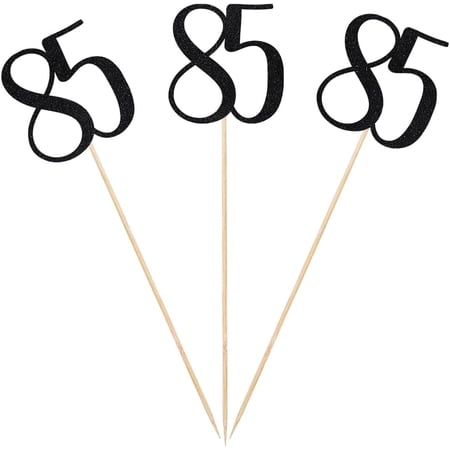 Black Glitter 85th Birthday Centerpiece Sticks, 12-Pack Number 85 Table Topper Anniversary Party Decorations