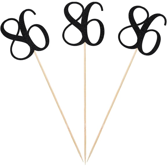 Black Glitter 86th Birthday Centerpiece Sticks, 12-Pack Number 86 Table Topper Anniversary Party Decorations
